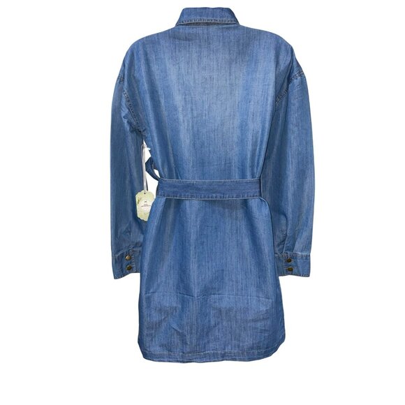 NWT Denim Long-Sleeve Belted Shirt Dress With Front Pockets By Kale Generation - Picture 2 of 8